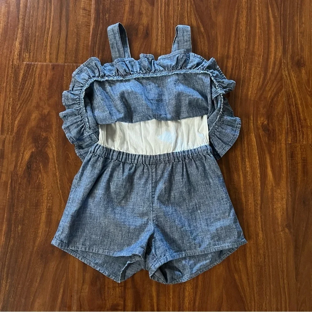 Gap Toddler Denim Chambray Ruffle One Piece Open Back Romper size 3T